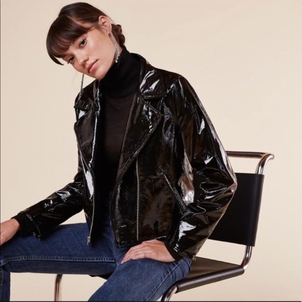 Reformation patent leather jacket size Small